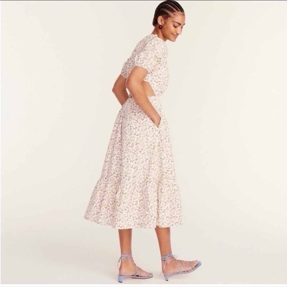 J. Crew Eden Poplin Meadow Floral Midi Short Sleeve Lower Back Cutout Dress 4